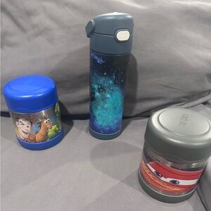 Thermos Blue and Gray Cars Character Toy Story Set with Galaxy Funtainer bottle